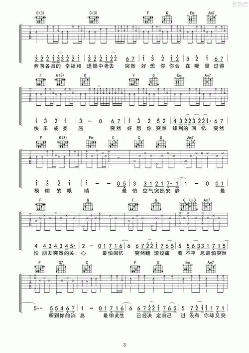 五月天突然好想你c调完美版吉他谱