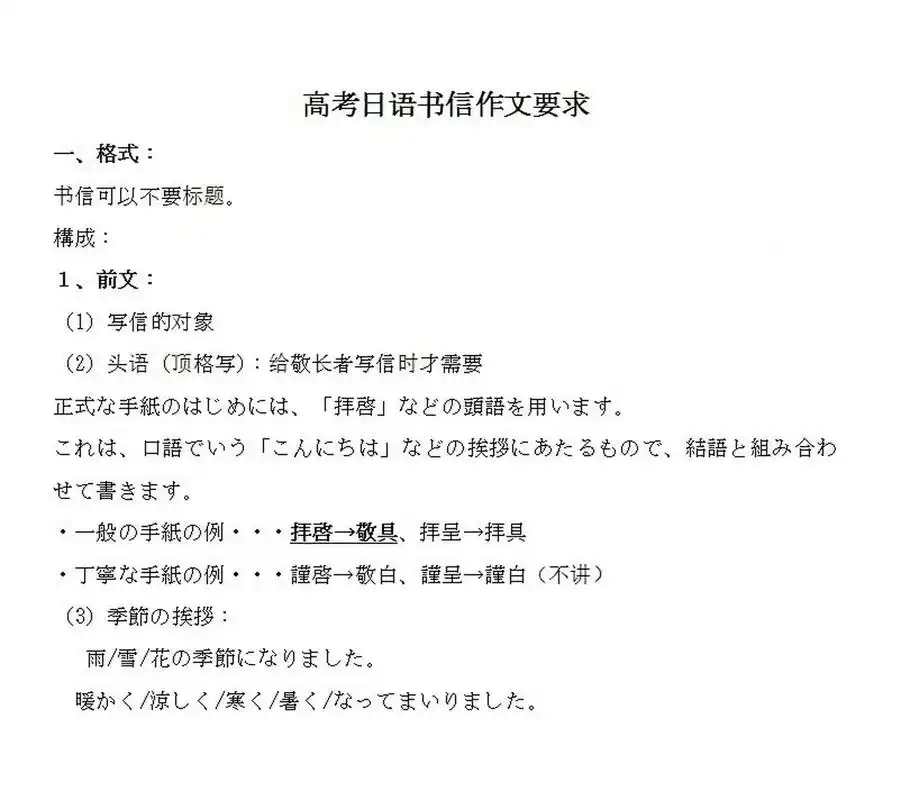 高考日语作文之书信文-格式-模板-范文