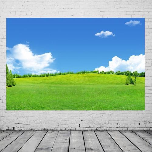 蓝天白云绿草地海报自然风景图装饰画绿色护眼清新电视墙贴画f68