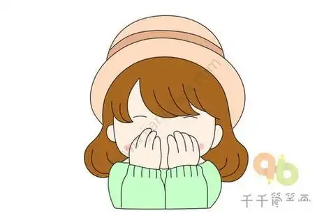 躲在人后的害羞小女孩简笔画