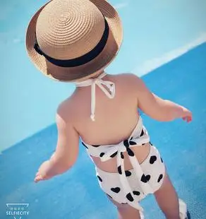 韩国代购2019夏装新款女童泳衣儿童亲子母女露背泳装女孩游泳衣