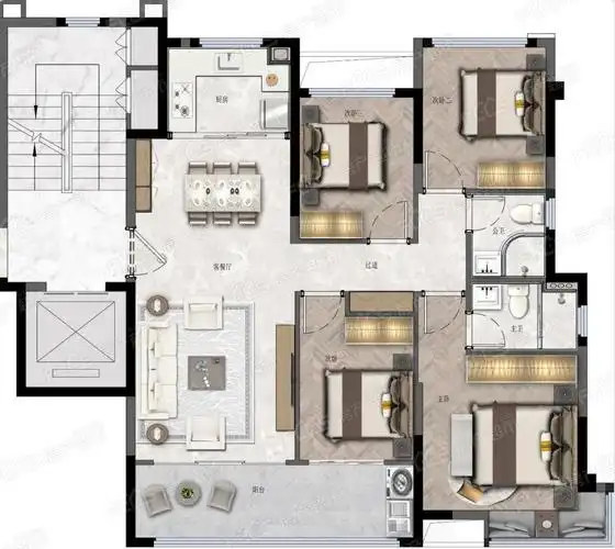 建发叁里云庐3室2厅2卫的户型