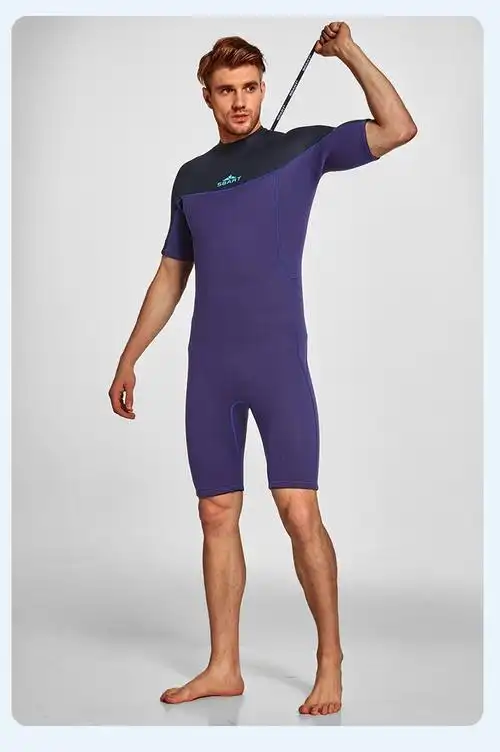 鲨巴特新款斜拉链爆款升级长短袖半干式浮深潜水冲浪游泳衣服1502紫m
