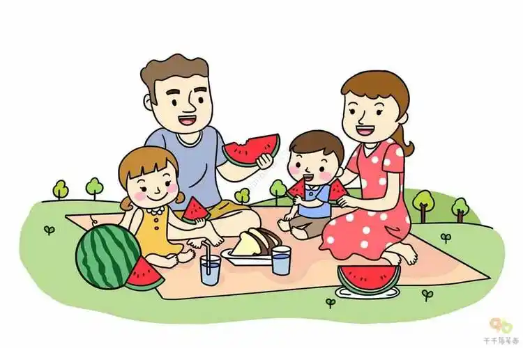 一家人去野餐简笔画_一家人简笔画
