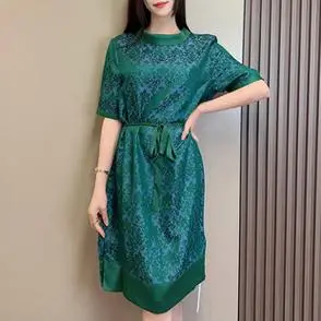 连衣裙2024夏新款 高端奢华大牌桑蚕丝提花裙高级感阔太太裙子 - 女装