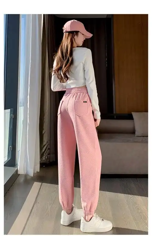 2207# 小提方格薄款卫裤女春秋季新款休闲裤束脚显瘦运动裤 - 17网