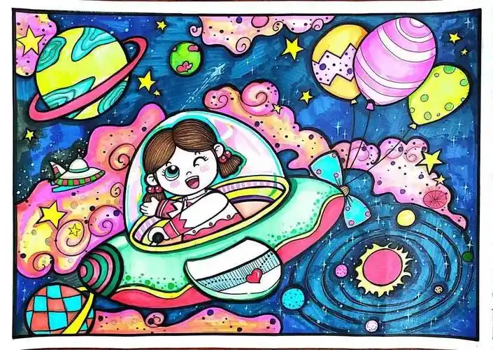 红领巾爱科学童心共筑航天梦主题儿童绘画一等奖作品展示