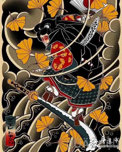 日式纹身手稿老传统版雾刹车印满背花臂花腿包臂素材