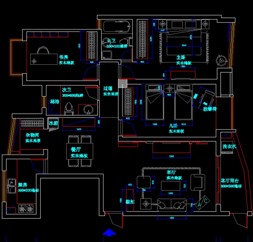 三房两厅住宅装修及水电施工图附效果图