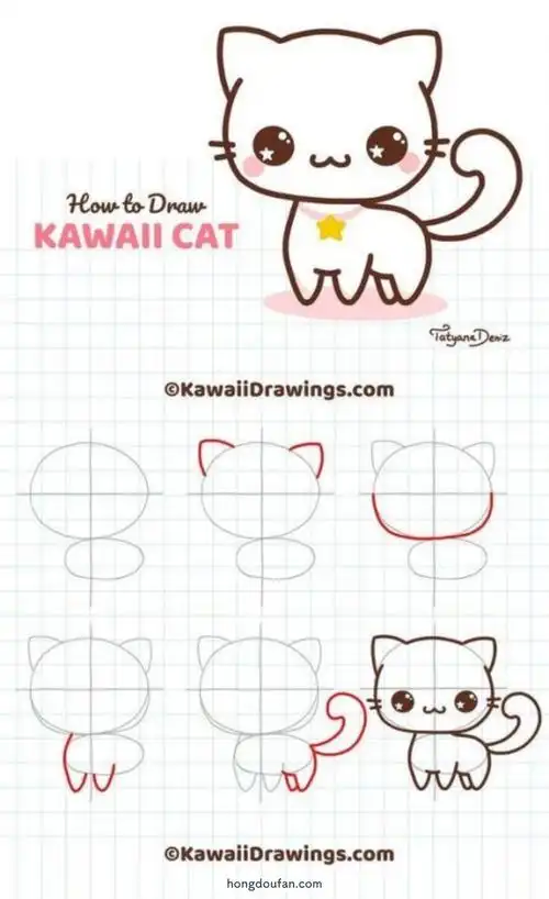 从头开始一步一步画一个可爱白色小猫咪猫咪简笔画大全