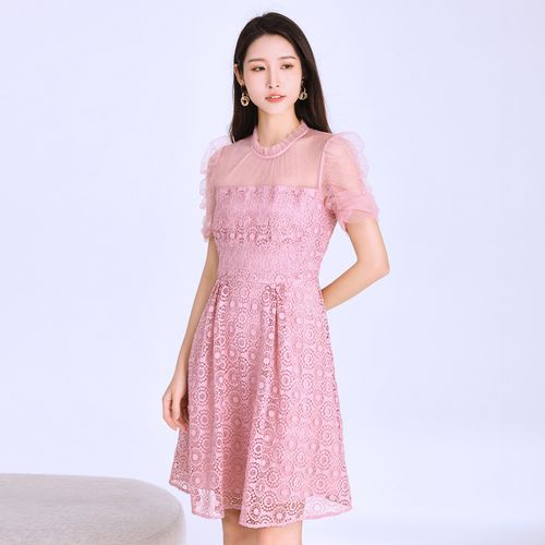 复古宫廷风公主裙春季精致刺绣蕾丝中长连衣裙小个子