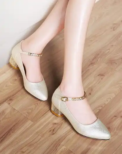 人气单品夏季女鞋时尚女款奶奶鞋浅口一字带中跟低跟玛丽珍女单鞋