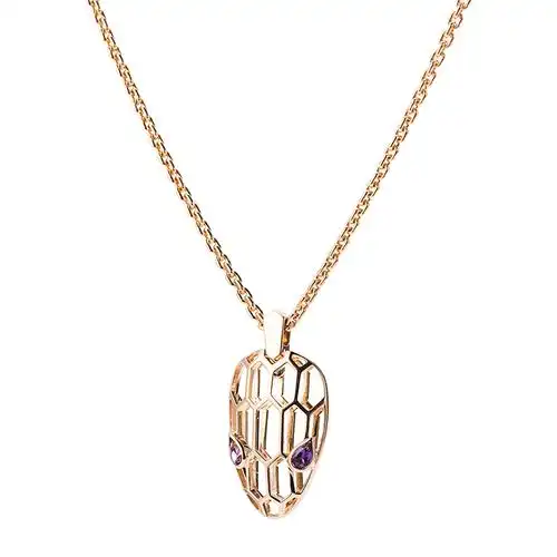 bvlgari(宝格丽) serpenti系列玫瑰金镶紫水晶镂空蛇头项链