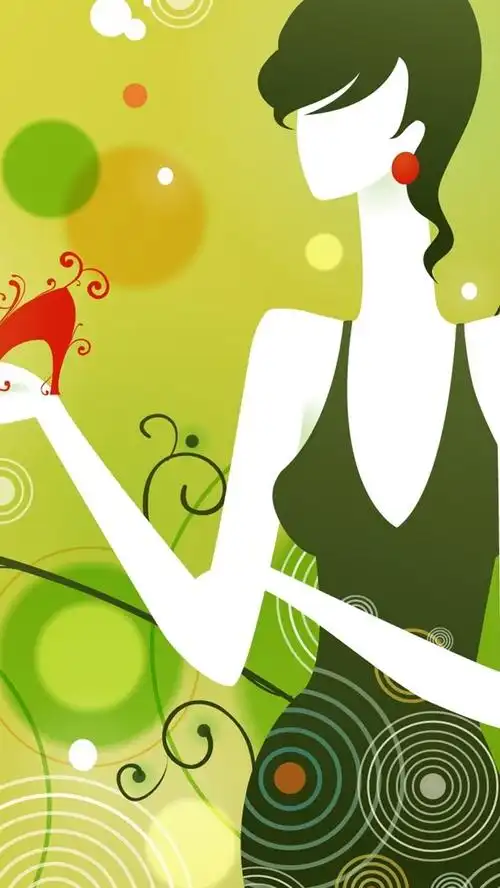 iphone 壁纸 矢量女孩时尚绿色主题