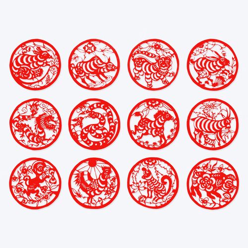 剪纸成品简单【生肖】十二生肖纯手工套装中国风手工艺出国礼 圆生肖