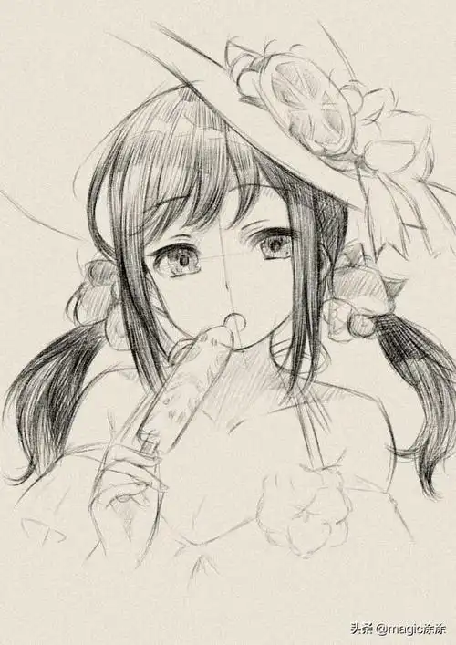 高冷的动漫人物怎么画(教你画一幅吃冰棍的动漫妹子)(6)