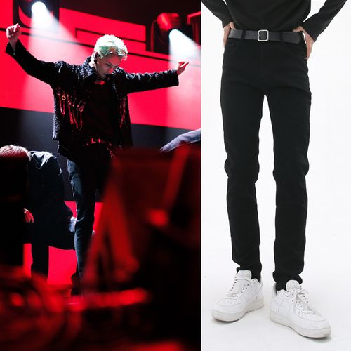 张艺兴大航海2巡演高街牛仔裤男直筒美式vibe堆积感弹力小脚裤潮