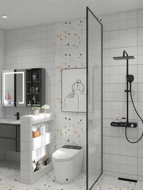 卫生间做好干湿分离和储物空间,真的太加分了主要以白色为主调,中间跟