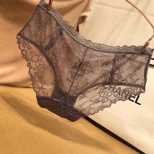 内裤蕾丝低腰超薄火辣透明透视镂空网纱黑色女三角裤