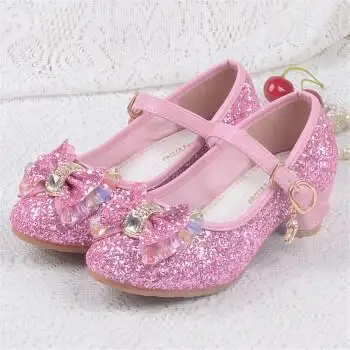 新款2018串珠蝴蝶结单皮鞋儿童高跟鞋公主舞蹈拉丁舞鞋女童春秋鞋