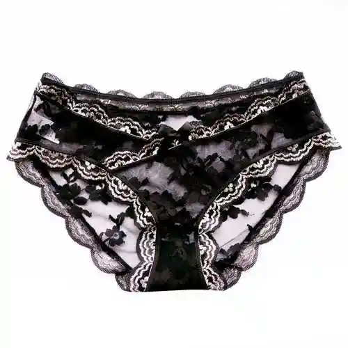 内裤女蕾丝刺绣银丝复古性感公主火辣镂空透明网纱中腰包臀三角裤