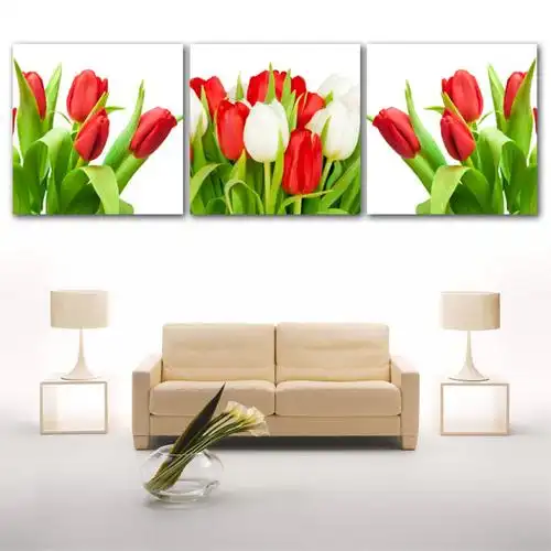 【psd】郁金香花朵三联无框画