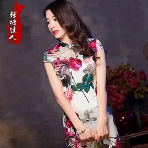 钱塘佳人旗袍长款春秋日常改良复古桑蚕丝重磅真丝修身旗袍连衣裙