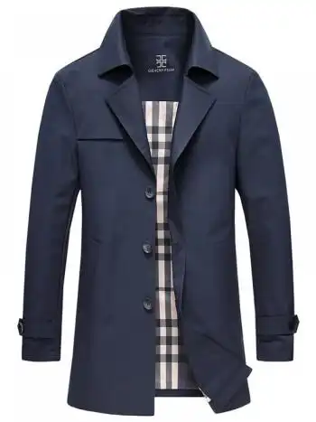 thyhu高端品牌风衣男士中青年秋季新款长款翻领休闲外套时尚潮流百搭