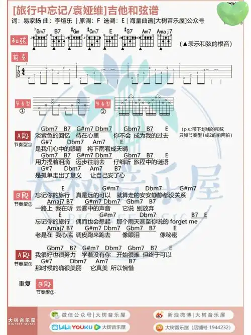 吉他谱旅行中忘记袁娅维cover
