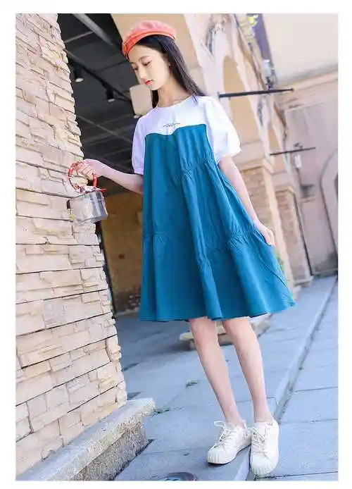 女童夏季连衣裙4-14岁小女孩穿的韩版宽松拼接短袖裙子儿童中大童时尚