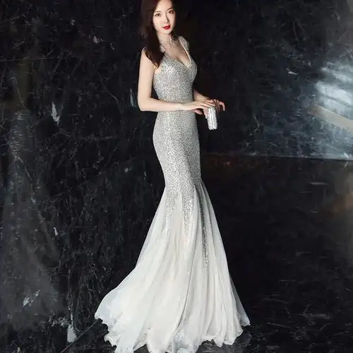 2019新款优雅高端大气晚宴年会礼服女名媛气质超仙梦幻婚纱连衣裙