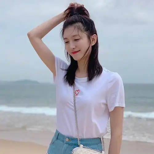 江疏影超火韩版宽松洋气ins印花白色纯棉恤女t恤