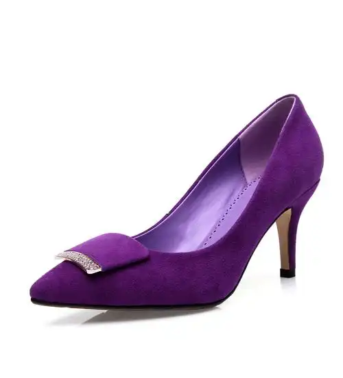 【单鞋】2020新款磨砂软皮单鞋女紫色高跟鞋真皮女士皮鞋