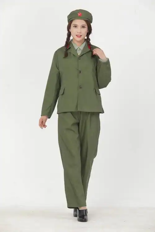 军绿迷彩服正品套装军绿65老式士兵65式军干服装老式军绿五角星演出服