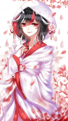 红叶飘散,很美的古风动漫少女插画