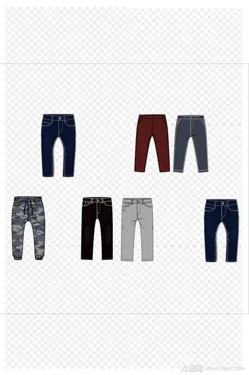 男裤子印花小脚裤松紧裤服装款式图免抠元素模板下载-编号4317469