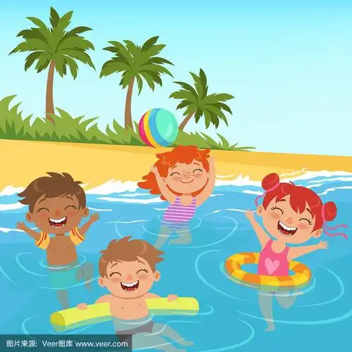 快乐的孩子在游泳池的背景插图