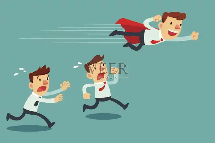 红色斗篷的商人通过他的竞争对手