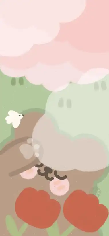 少女心可可爱爱软萌油画壁纸 紫色手绘小兔小熊超萌全屏壁纸 仙女加