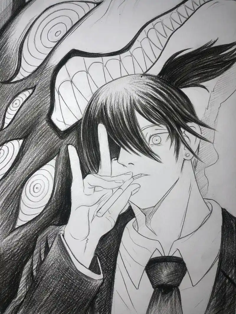 电锯人动漫人物早川秋绘画过程图.#手绘 #绘画过程 #日常瞎 - 抖音