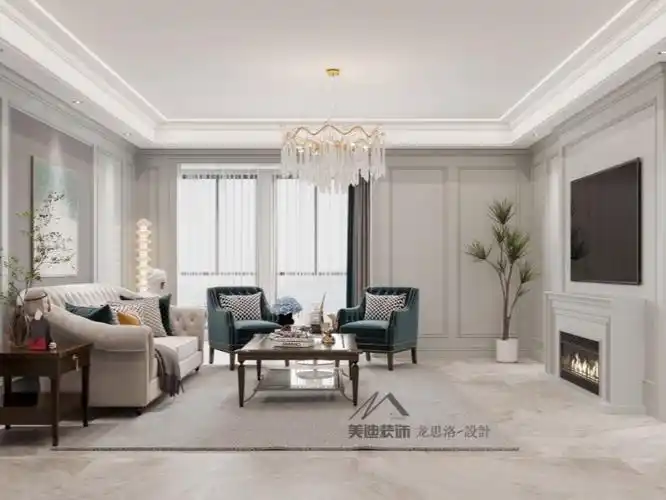 美式轻奢大平层灰咖色墙板