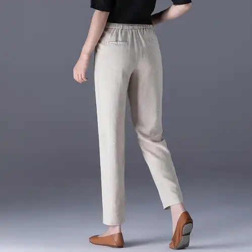 垂感棉麻裤女九分宽松亚麻裤子子女夏薄款女裤休闲裤