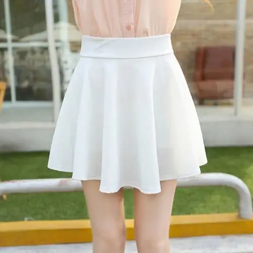 2017新款时尚百搭休闲潮流韩版高腰裙子a字裙白色百褶裙夏半身裙短裙