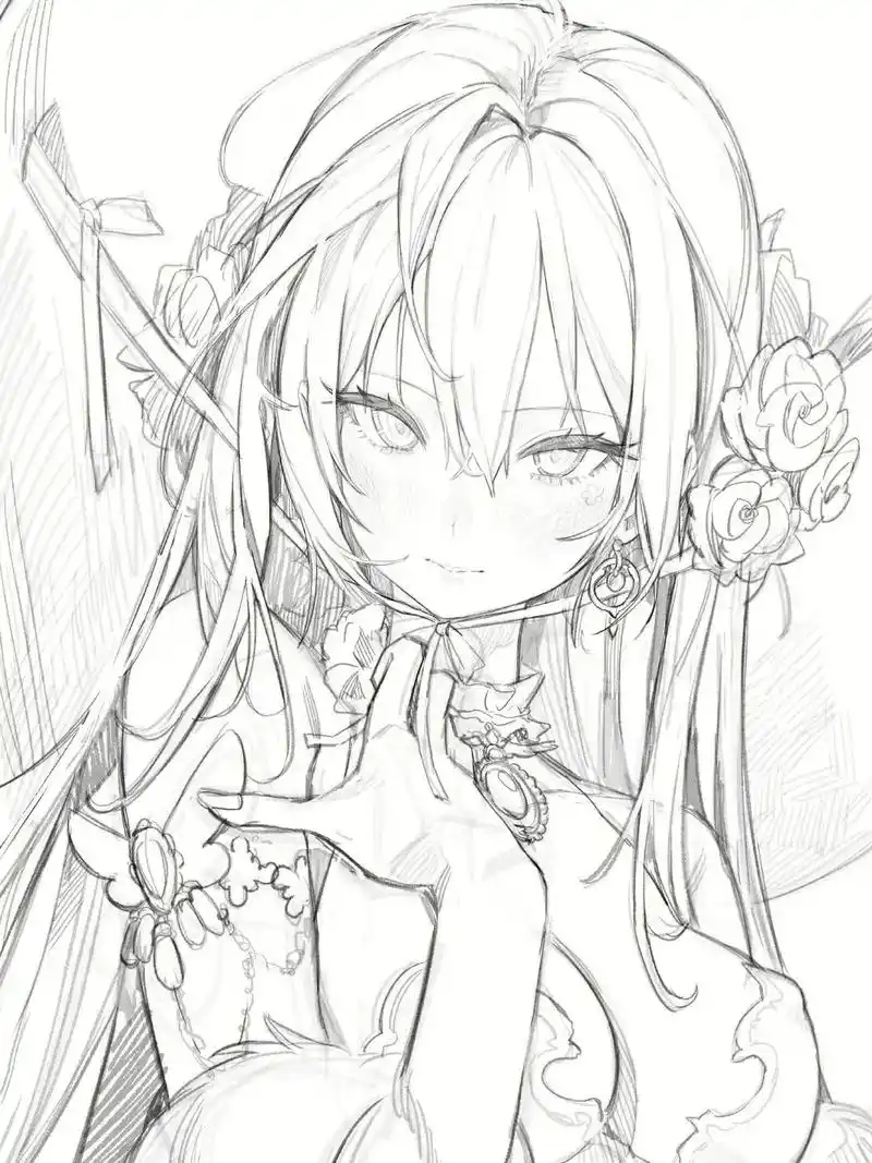 漫画少女人物线稿绘画参考素材,适合临摹!#插画分享 #插画学 - 抖音