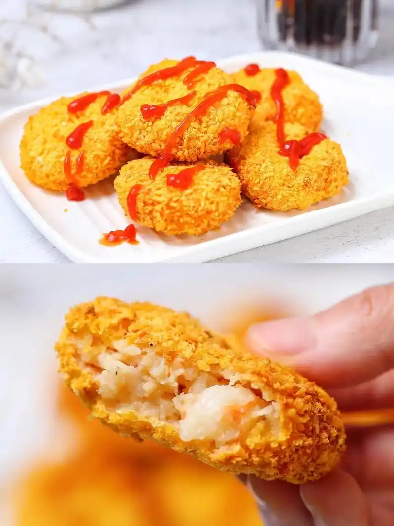 ㊙️低脂无油❗外酥里嫩炸虾饼😋太鲜美了.🦐🦐孩子吵着