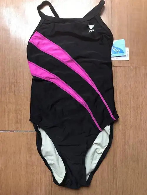 tyr欧美出口x背黑色拼色女双层连体三角速干专业游泳衣比赛竞技