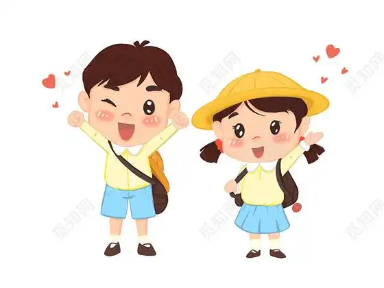 开心去上学男孩女孩学生卡通开学季去上学元素新学期psd素材