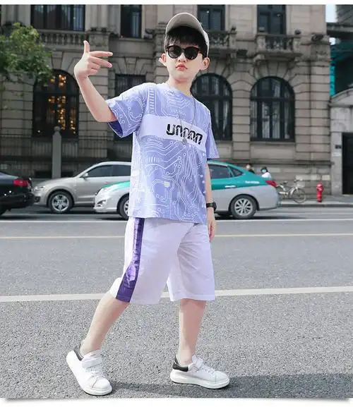 洛童欧男童衣服8岁-12岁童装男夏款10岁男孩小学生中大童短袖套装夏天