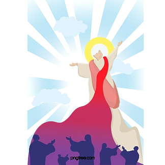 手绘卡通耶稣 i>升 /i> i>天 /i>射线图