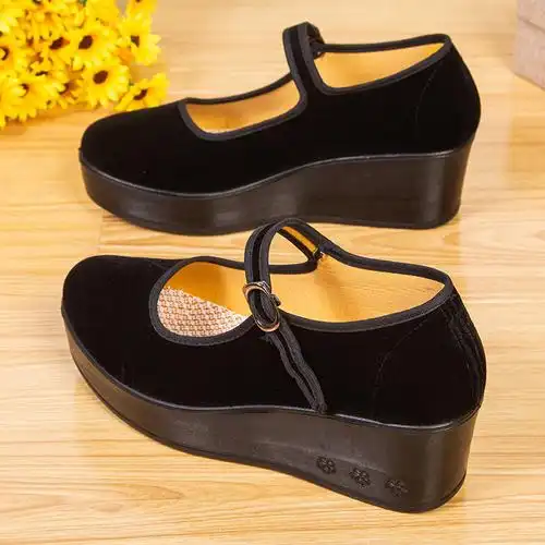 老北京布鞋女黑一代酒店黑布鞋广场舞银行服务员松糕底聚氨酯软底